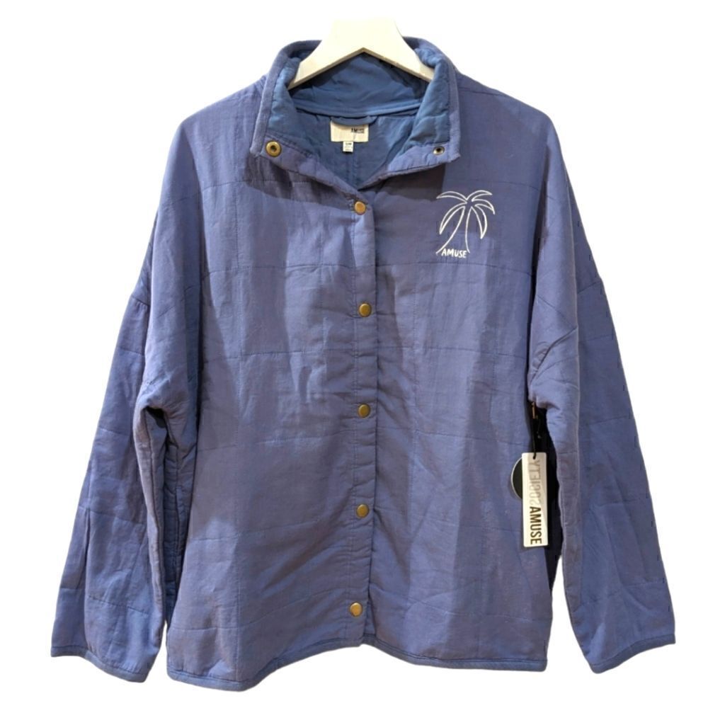 Amuse Society Seabreeze Embroidered Button Up Lightweight Quilted Jacket S/M